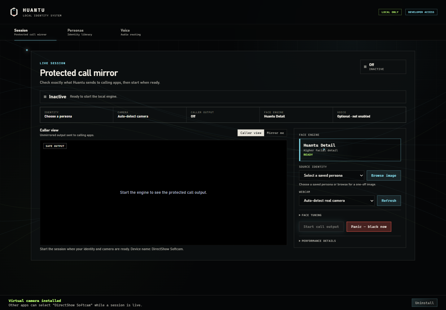 The Huantu Windows application showing the protected call mirror